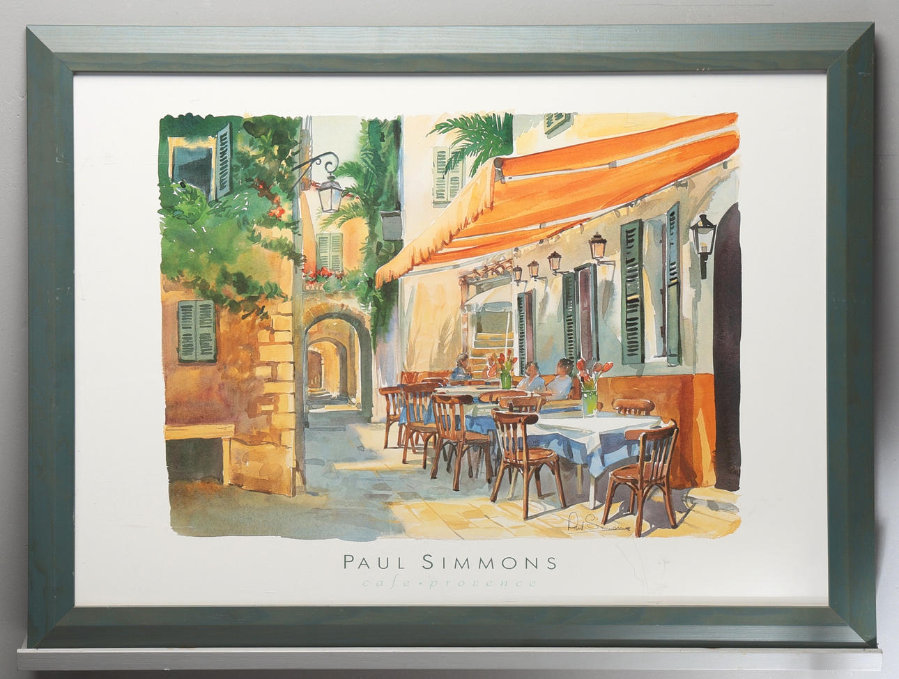 PAUL SIMMONS. Graphic print, “cafe provence”, signed.