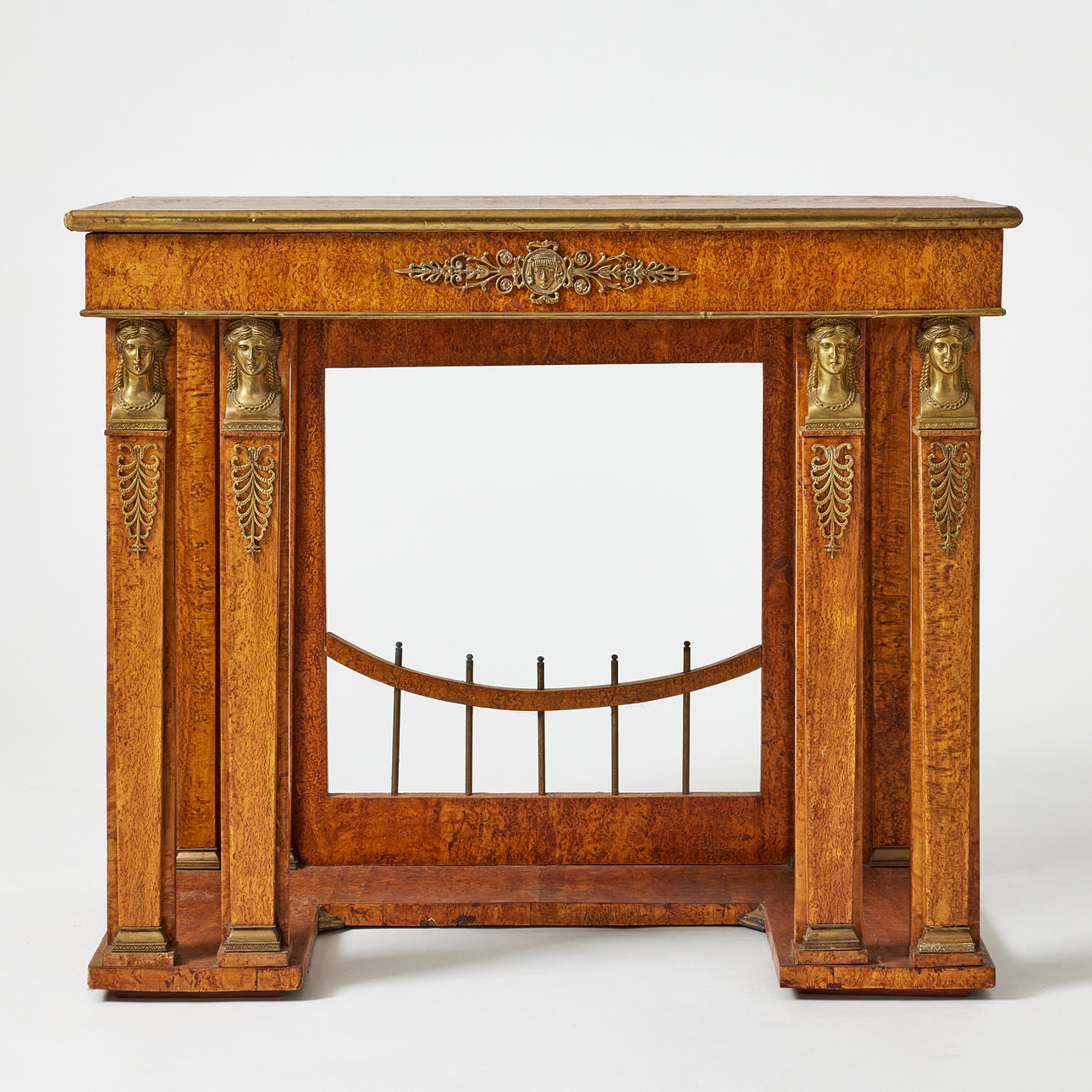 A console table, Russia, second half of the 19th century, frame in pine, veneered with Karelian Masur birch, brass fittings.