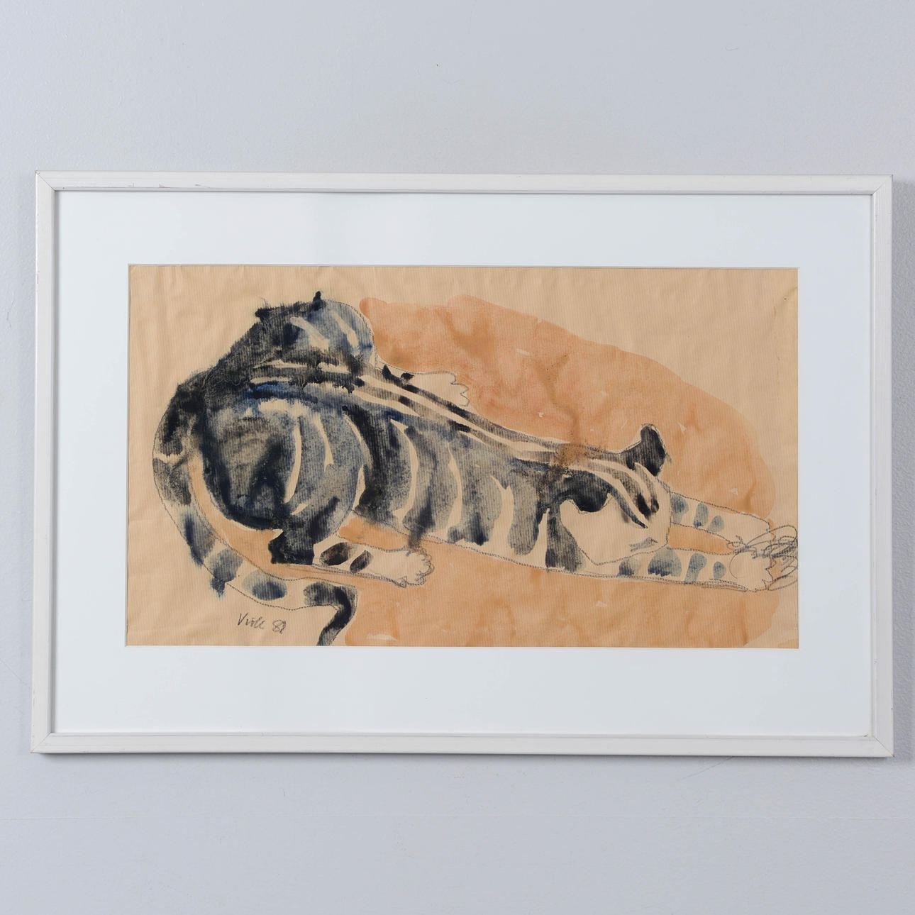 VIOLA GRÅSTEN. Cat, watercolor, signed, dated 81.