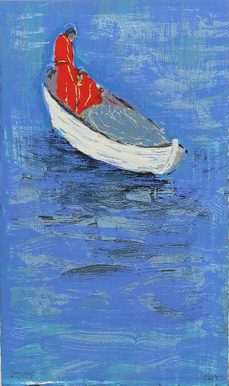 ELKE LEISCHEN ANDERSSON. Komposition mit Boot, Farblithographie, signiert und nummeriert ELA 35/125.