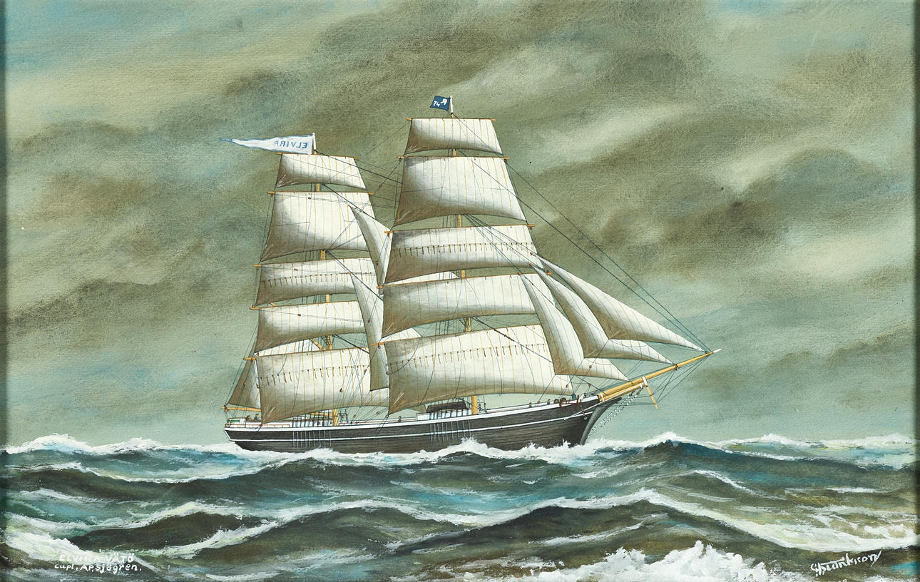 SHIP PORTRAIT, goauche, “Elvira”, signed G. Hendriksson.