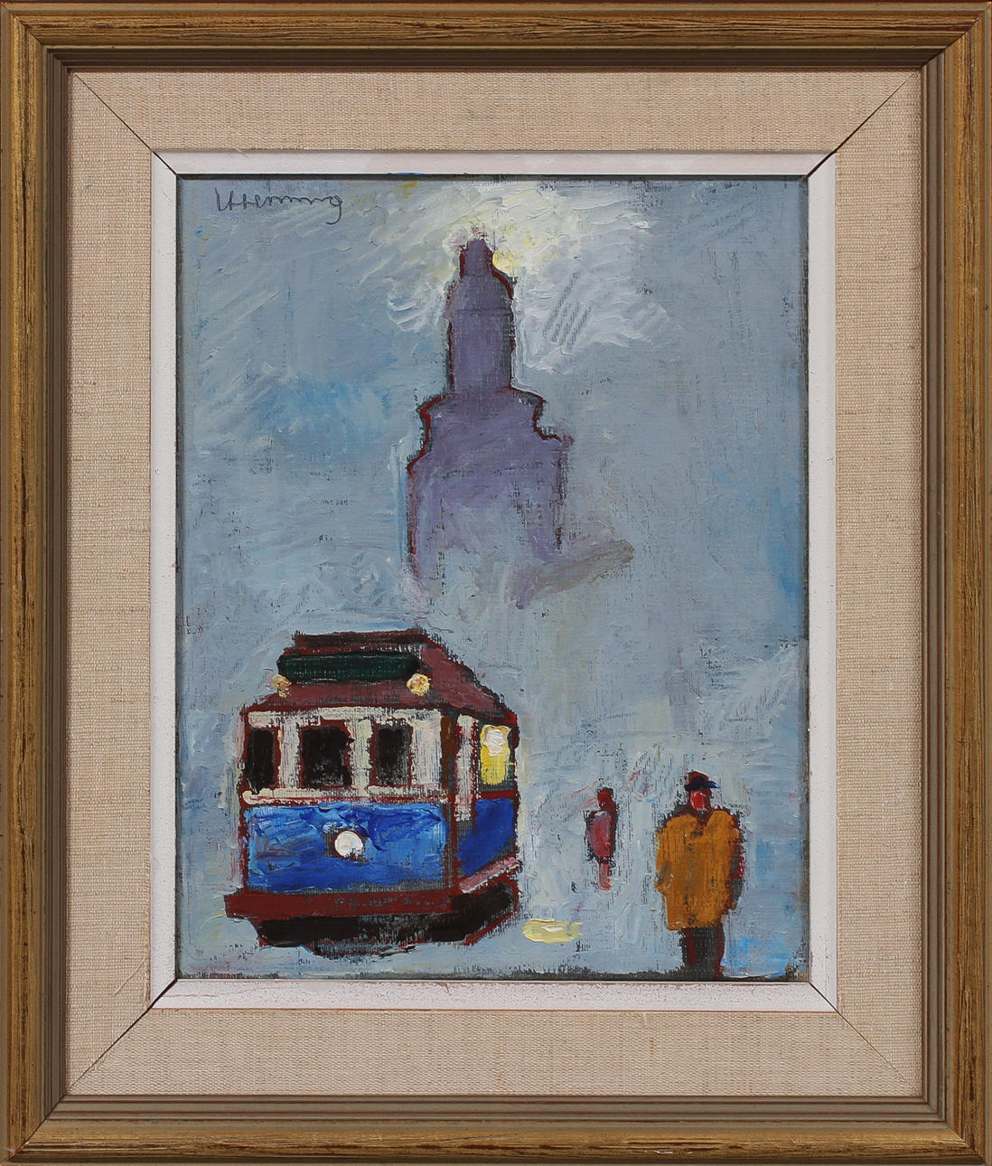 WILHELM HENNING. Spårvagn, olja på duk, signerad.