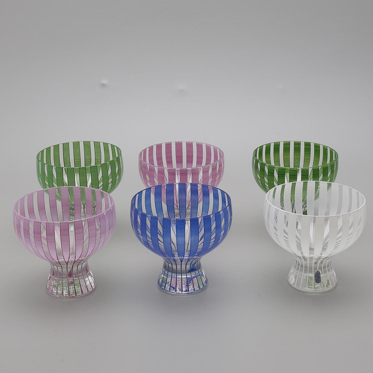 BENGT ORUP. Dessertskålar 6 st, glas, Johansfors, "Strikt", 1900-talets mitt.