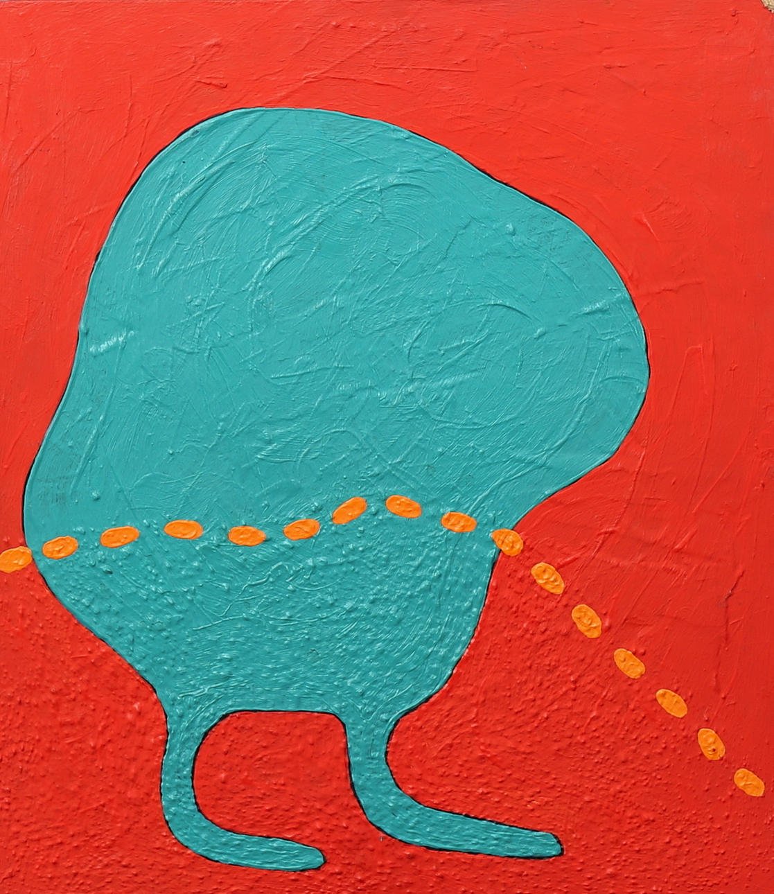 MATS LINDGREN. "Walhman", surrealistisk figurkomposition. Akryl på pannå, signerad a tergo, -01.