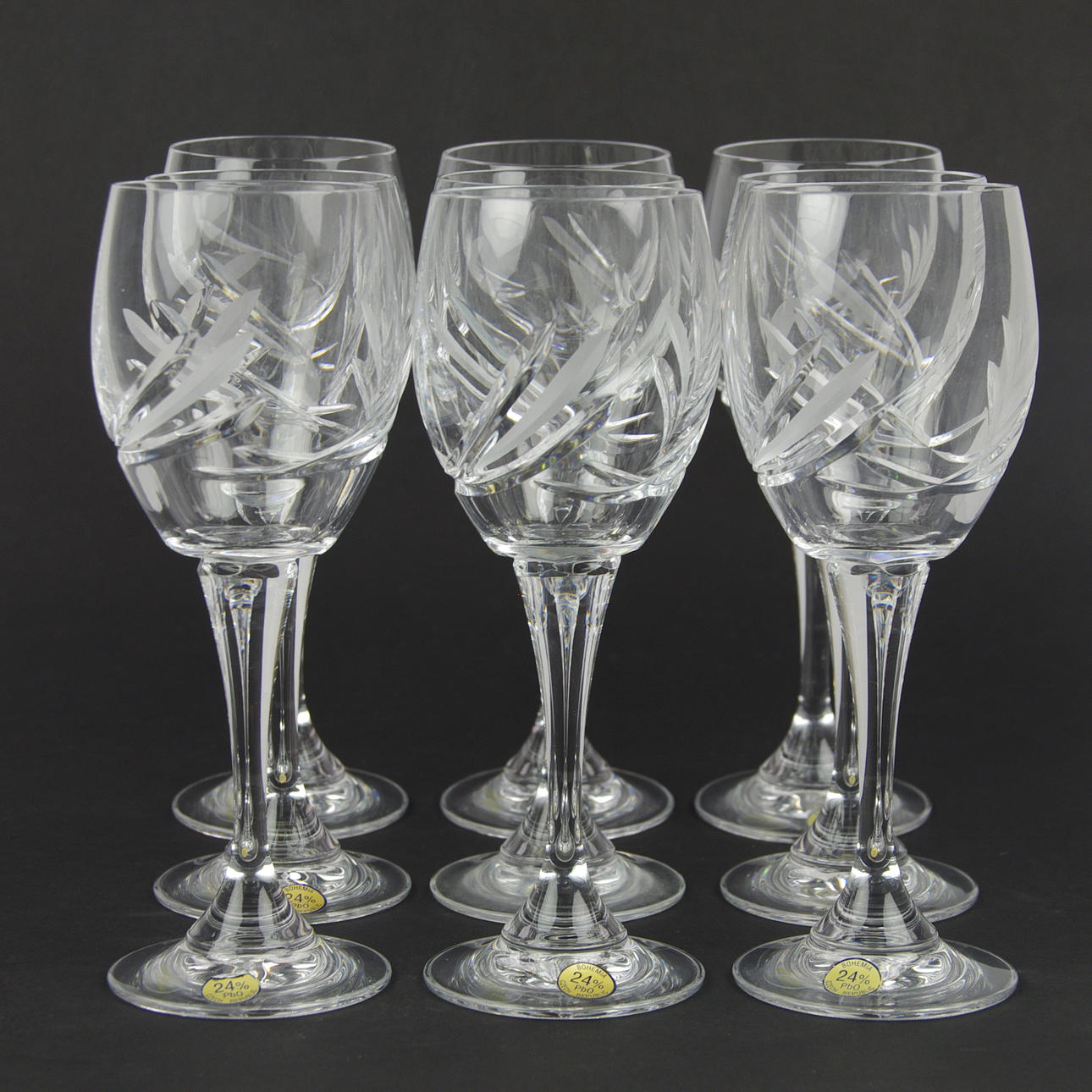 VINGLAS, 9 stycken, kristall, Bohemia, Tjeckien.