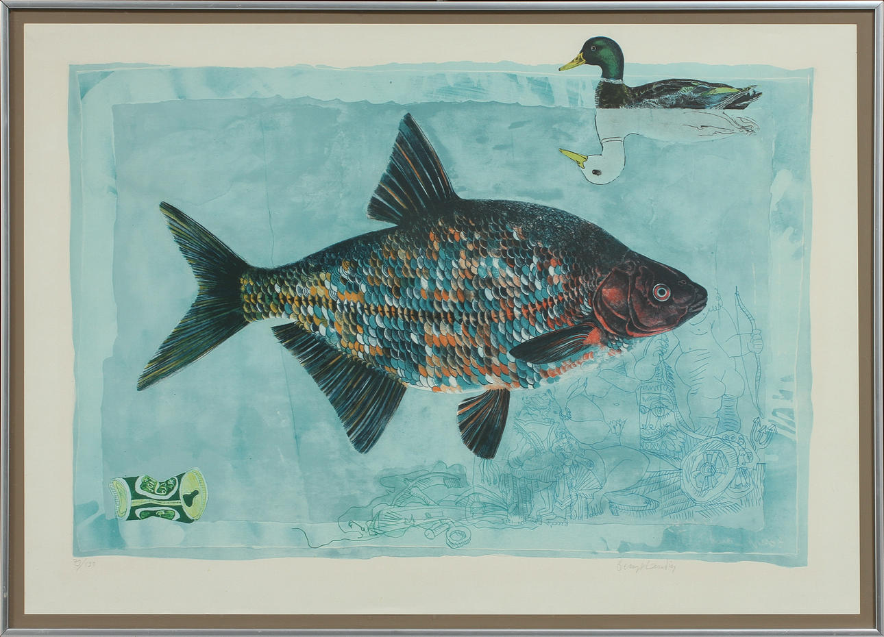 BENGT LANDIN. Fisk och and, litografi, sign o numr 79/190.