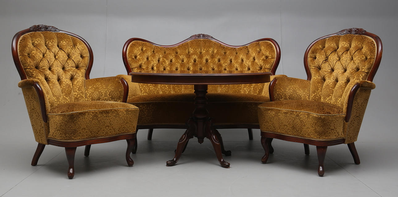 SALONGSMÖBEL, 4 delar, nyrokokostil, Alsterbro Möbler AB, 1900-tal.