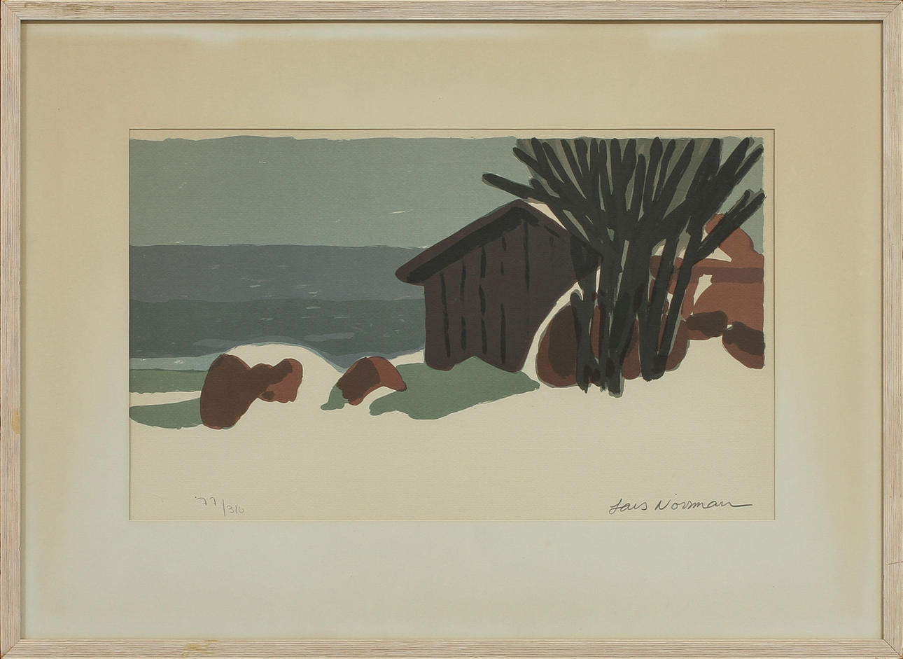 LARS NORRMAN. Landskap, färglitografi, sign o numr 77/310.