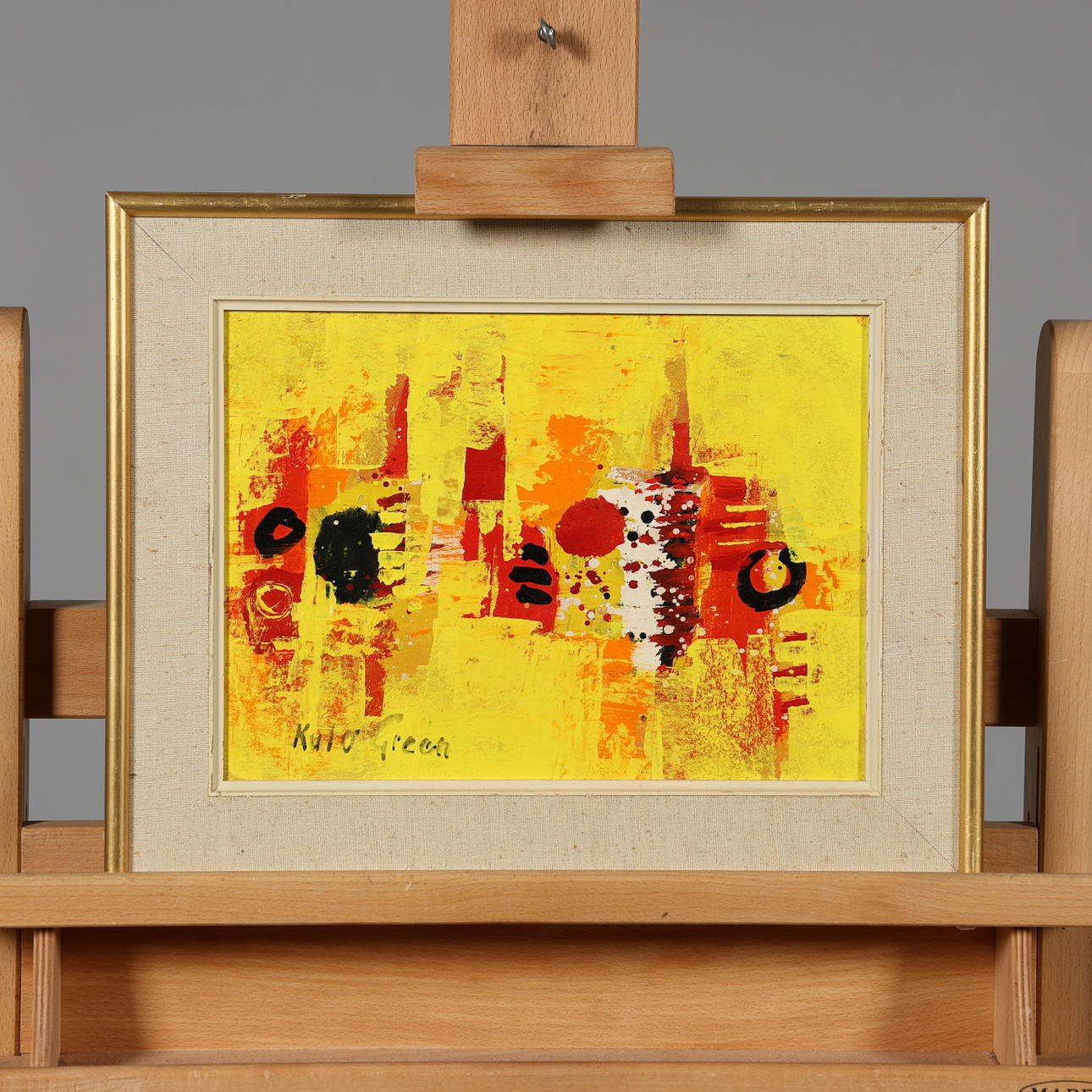 KULO GREEN. OIL ON PANEL, “Yellow day, fun day” signed.