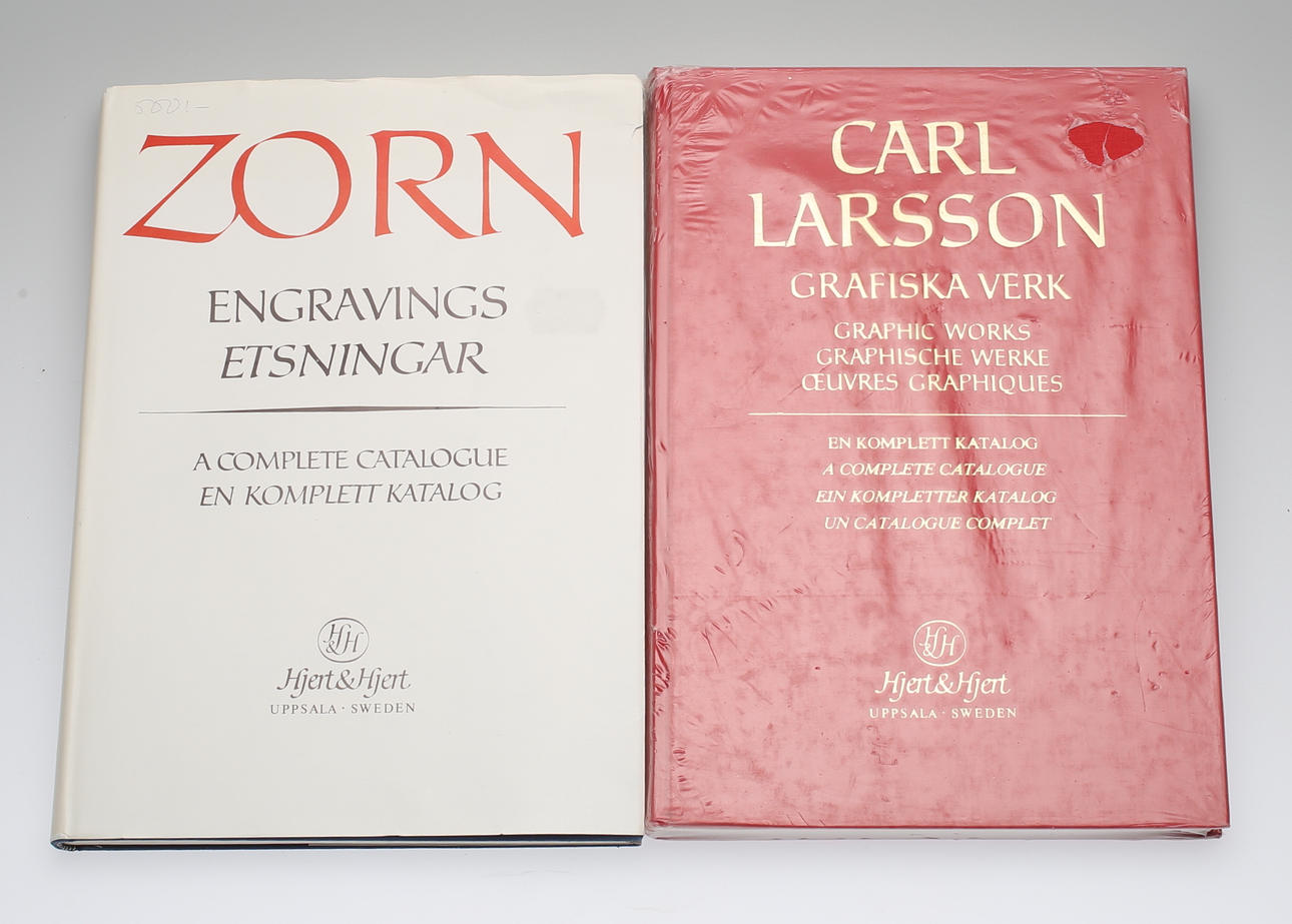 KONSTBÖCKER, 2 st, "Carl Larsson: Grafiska verk", "Zorn: Estningar", Hjert & Hjerts förlag.