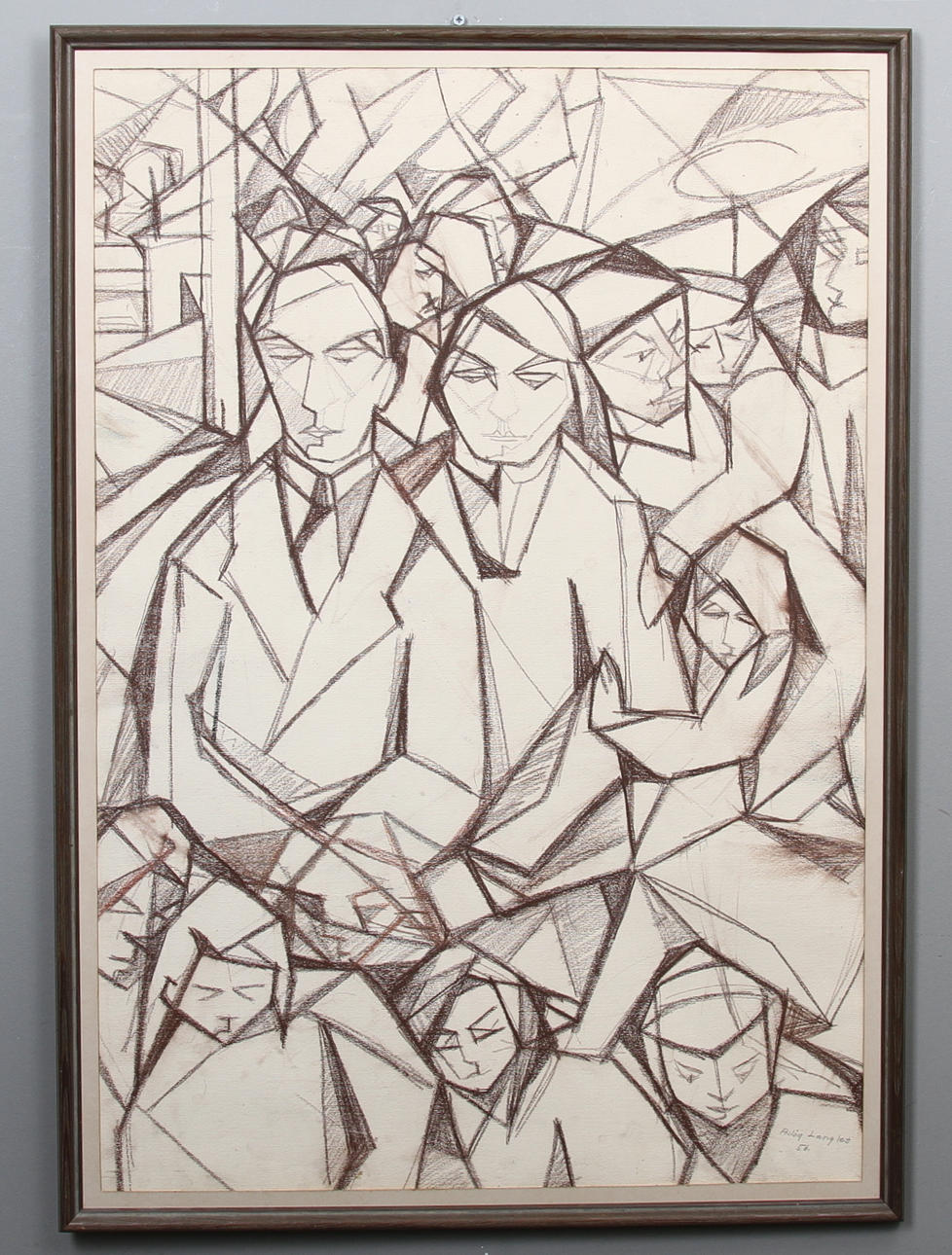 ASLÖG LANGLET. Folksamling, krita på papper, signerad och daterad 56.