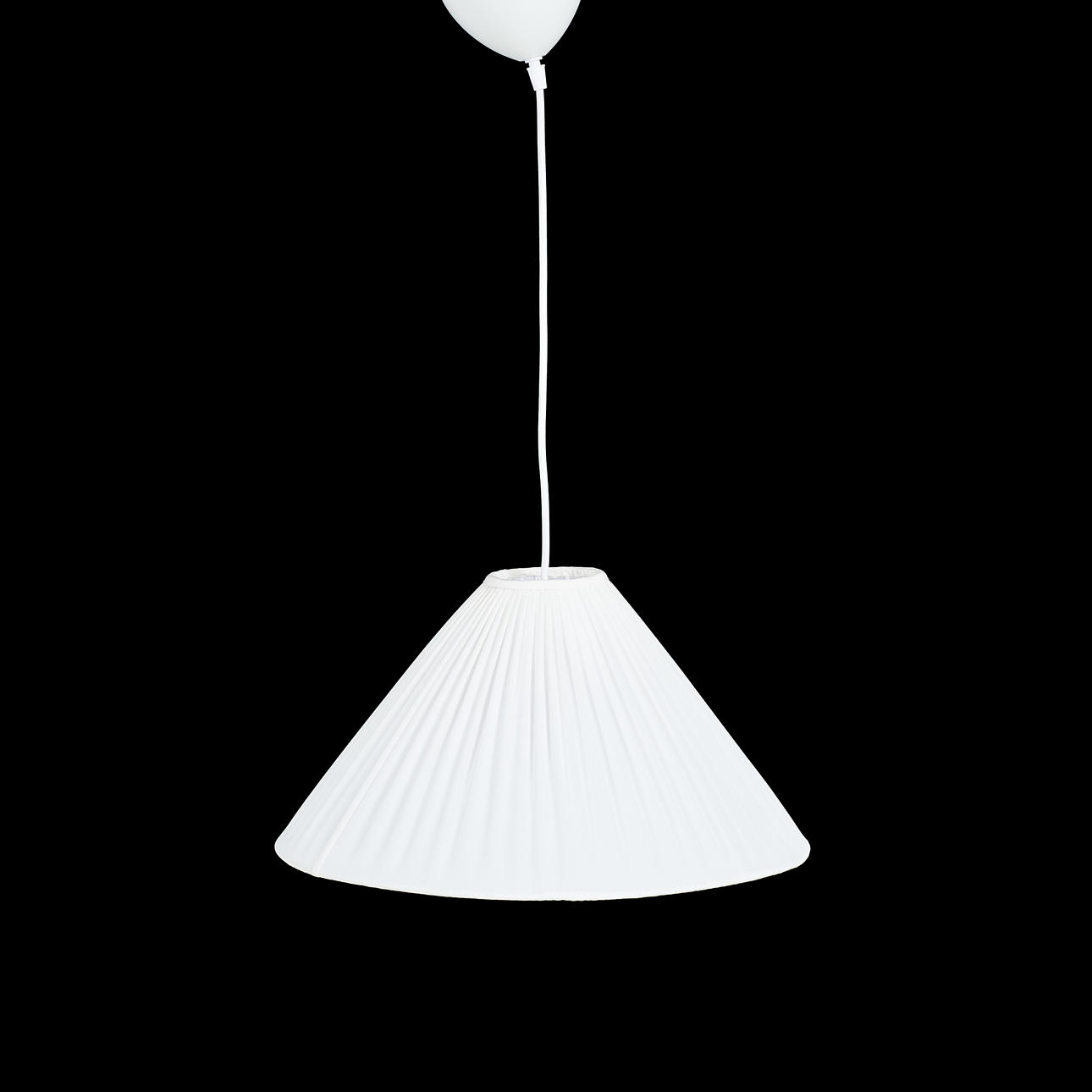 CEILING LAMP. Silk covered pleated screen, textile covered cable, label marked Atélje Vestekov.