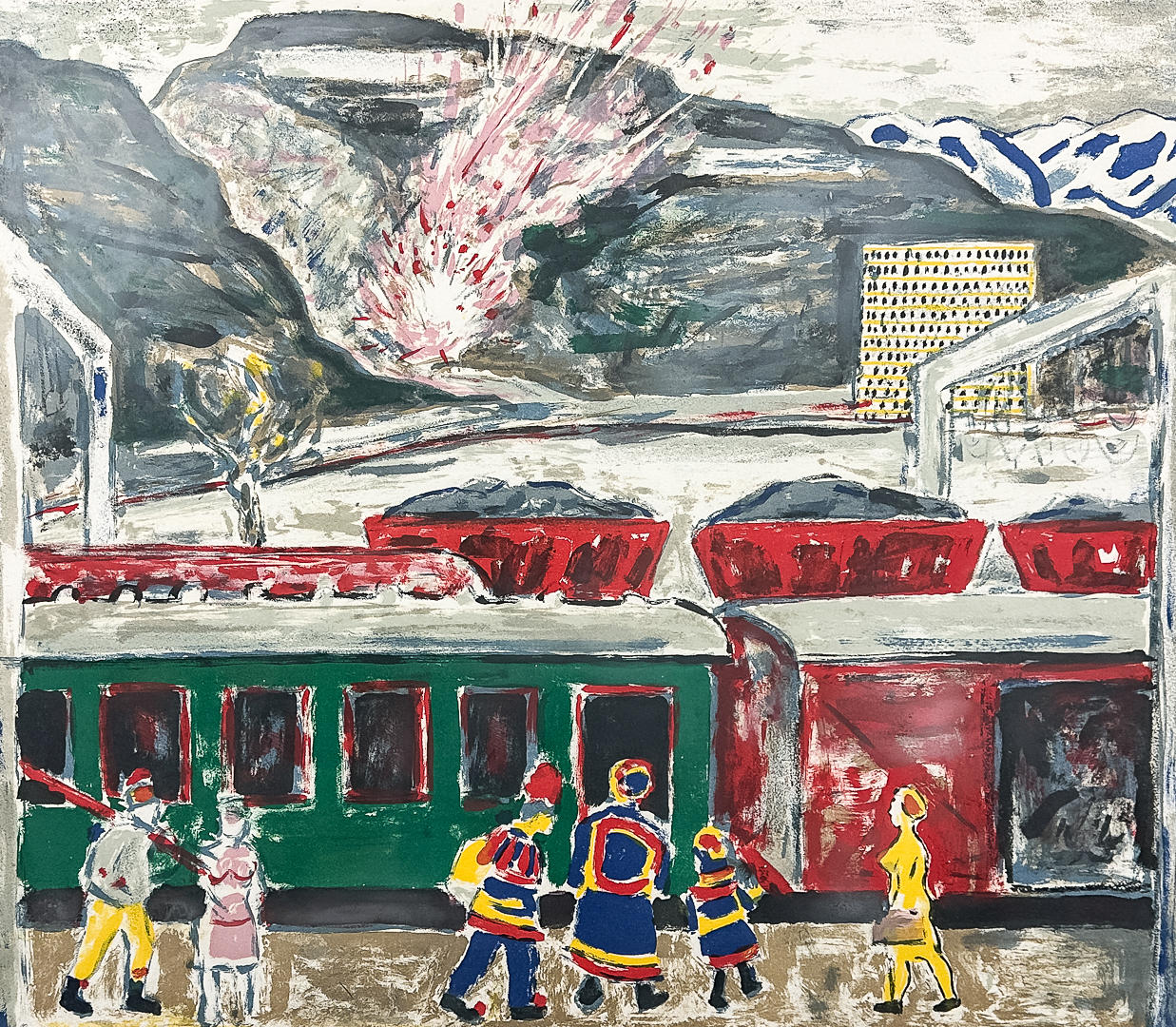 ALBIN AMELIN. Lithograph, “Train Station in Kiruna”, Signed and numbered.