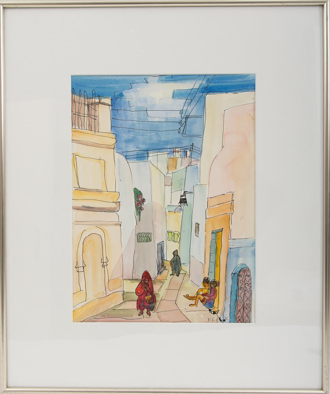 WERNER DIETZ. "Tunisien", vattenfärg med bläck, signerad och daterad 1976.