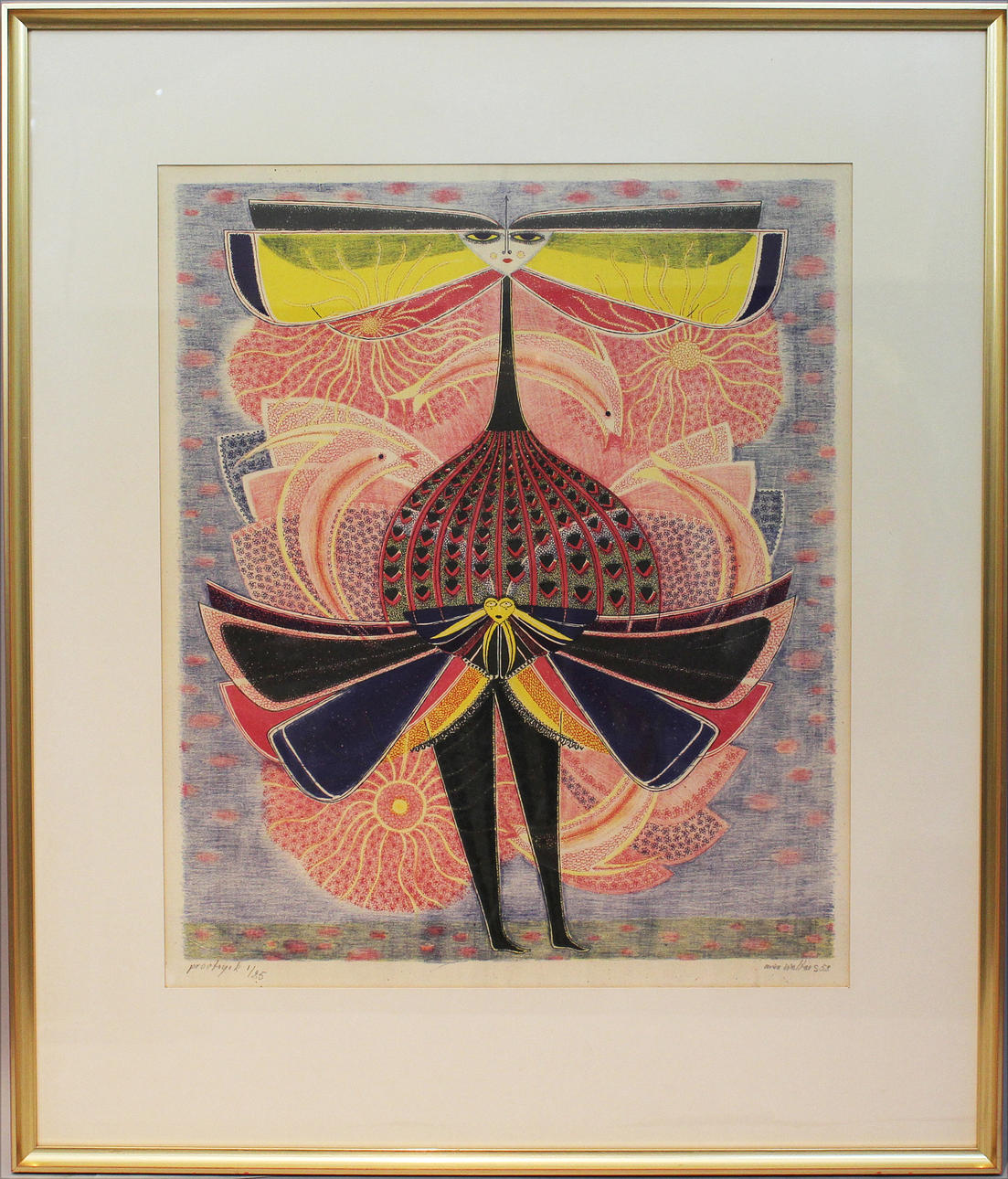 MAX WALTER SVANBERG. "Visionen vecklar ut sitt landskap". Färglitografi. Signerad Max Walter S och daterad -58. Provtryck 1/25.