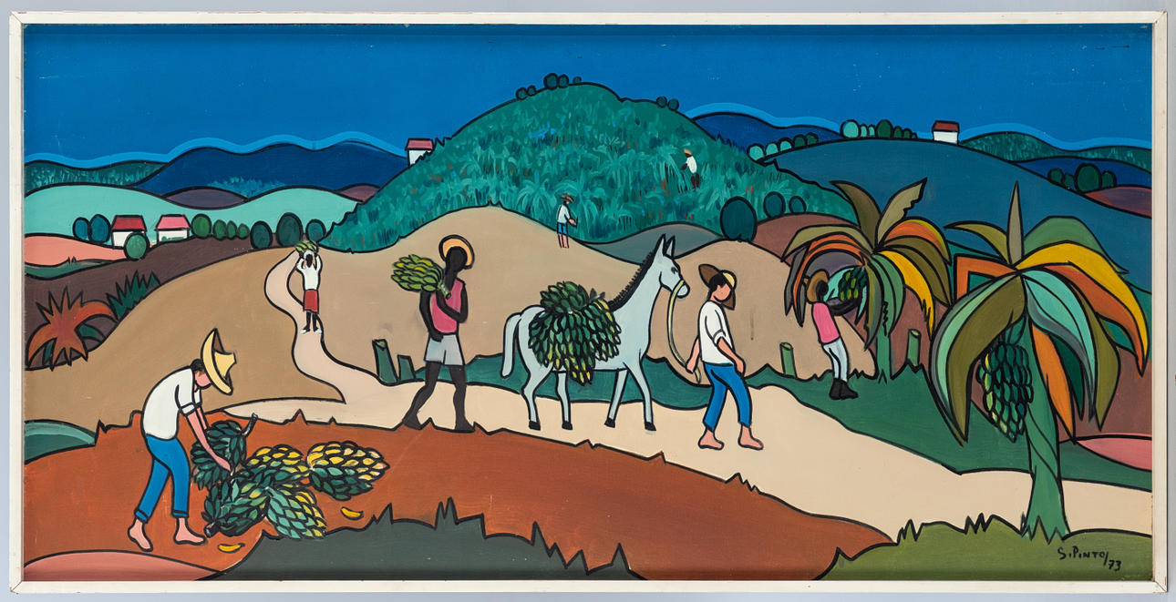 SILVIO PINTO (1918-1997). Brazilian landscape with farmers. Art