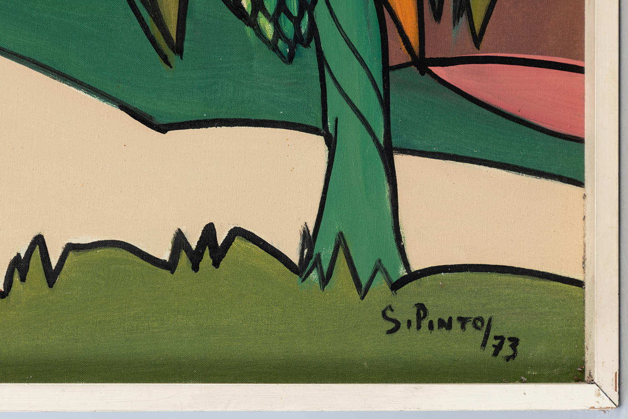 SILVIO PINTO (1918-1997). Brazilian landscape with farmers. Art
