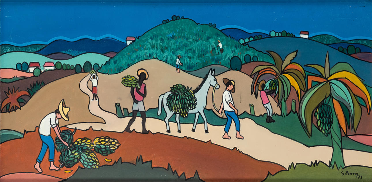 SILVIO PINTO (1918-1997). Brazilian landscape with farmers. Art
