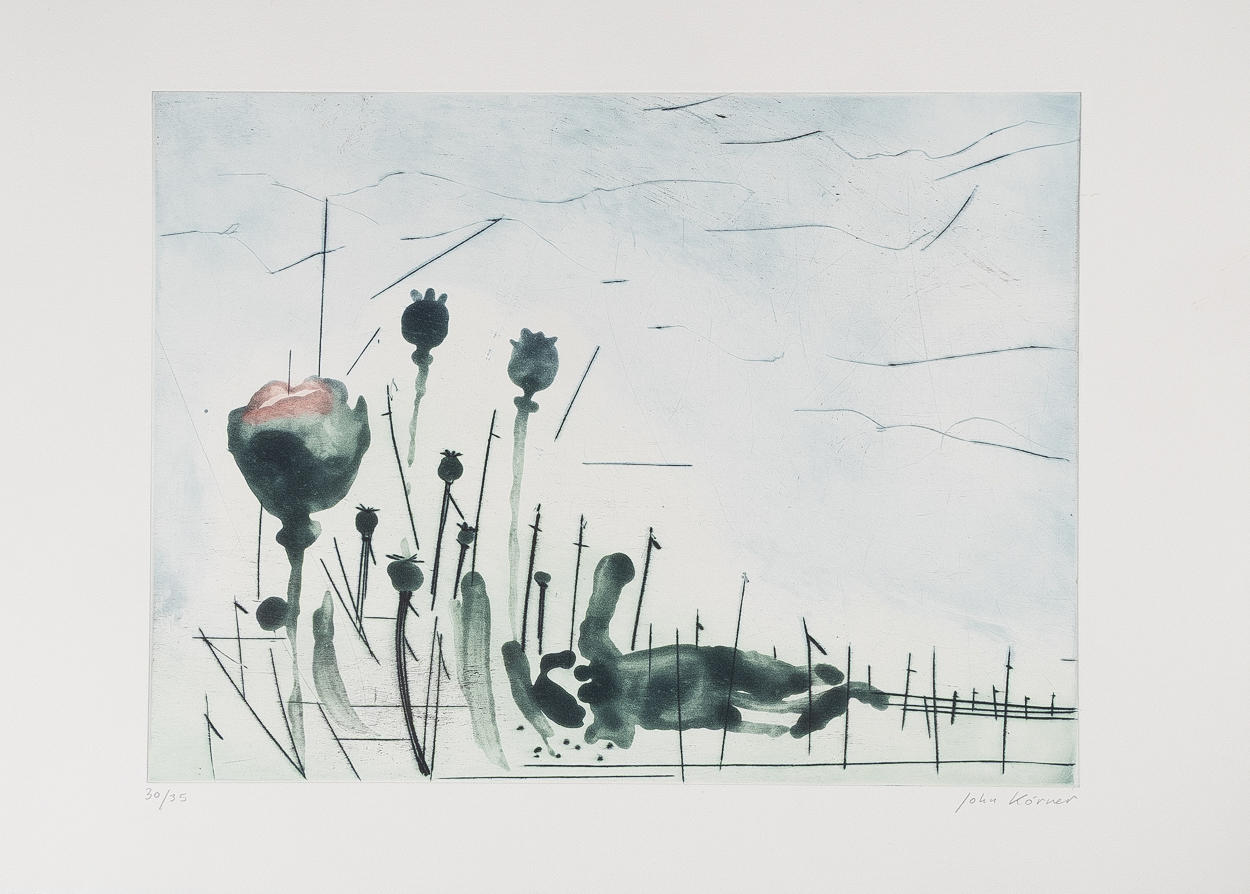 JOHN KÖRNER (DANMARK, FÖDD 1967). “Jacob by the poppies”, from the series “War Problems”, 2009, etching, unleaved leaf.