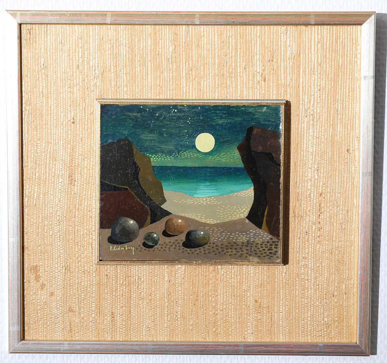 ERIK CEDERBERG. Olja på pannå, Nattbild över havet, signerad E Cederberg.