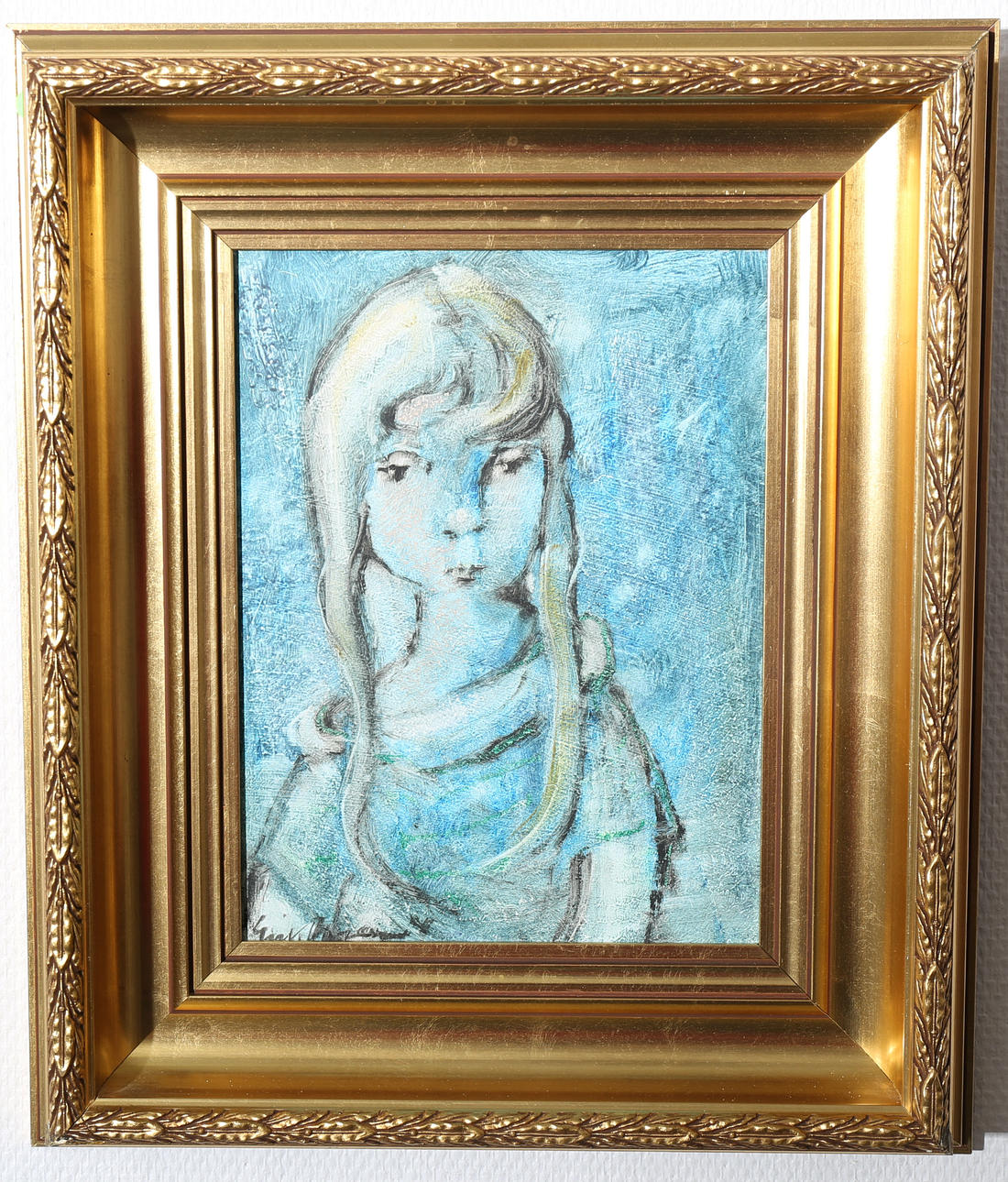 ERIK BRANDT. Olja på pannå, Porträtt av flicka, signerad.