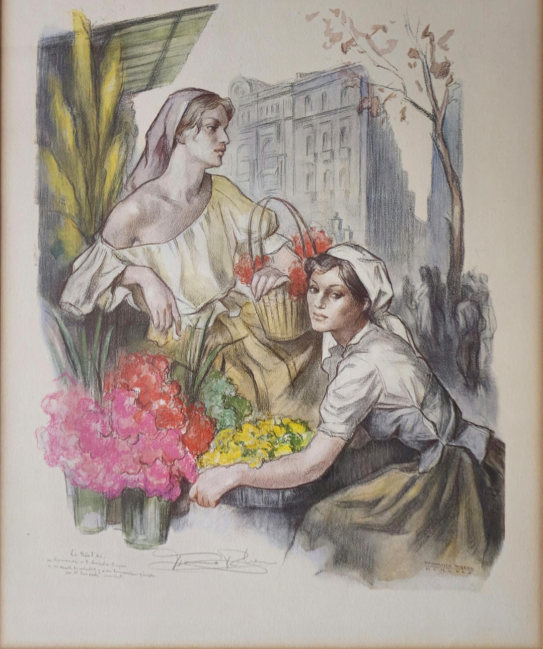 FRANCISCO RIBERA. FLOWER SELLER. PENCIL ON PAPER.