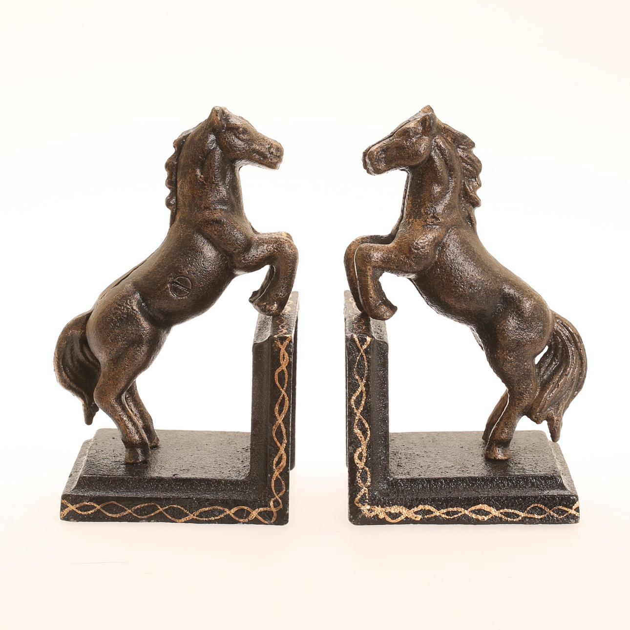 BOKSTÖD, 2 stycken, hästar, gjutjärn, samtida.