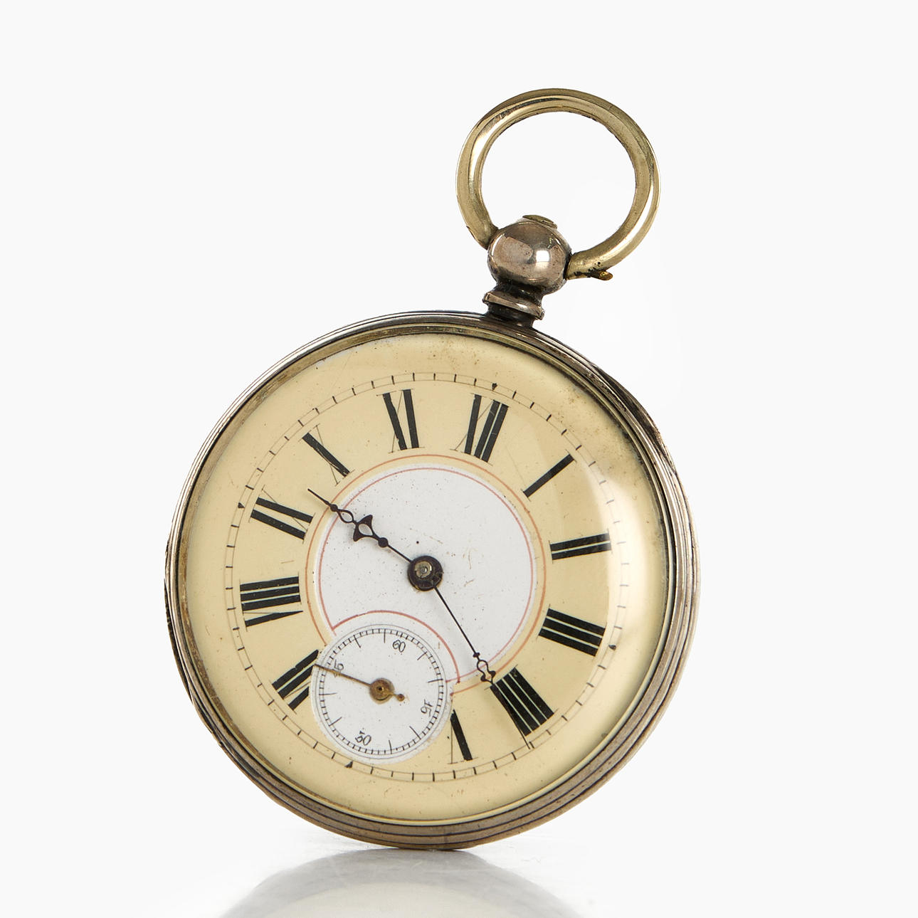 TASCHENUHR, versilbertes Messing, Chronometer, Schlüsselanhänger.