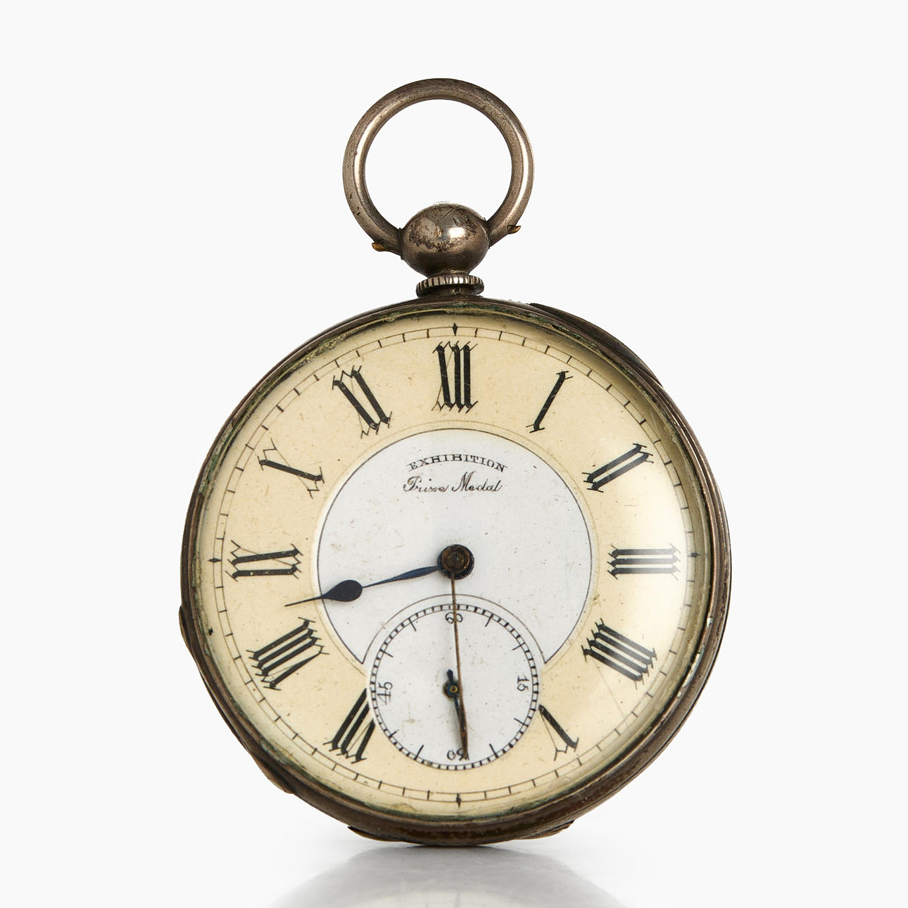 POCKET WATCH, silver, guilloche, key chain.