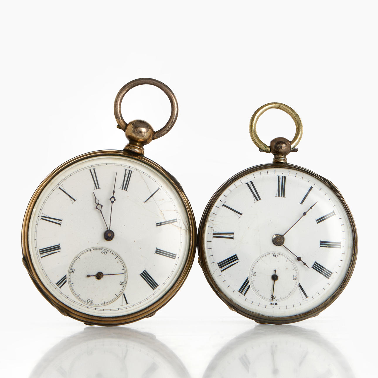 POCKET WATCH (2), silver, key chain.