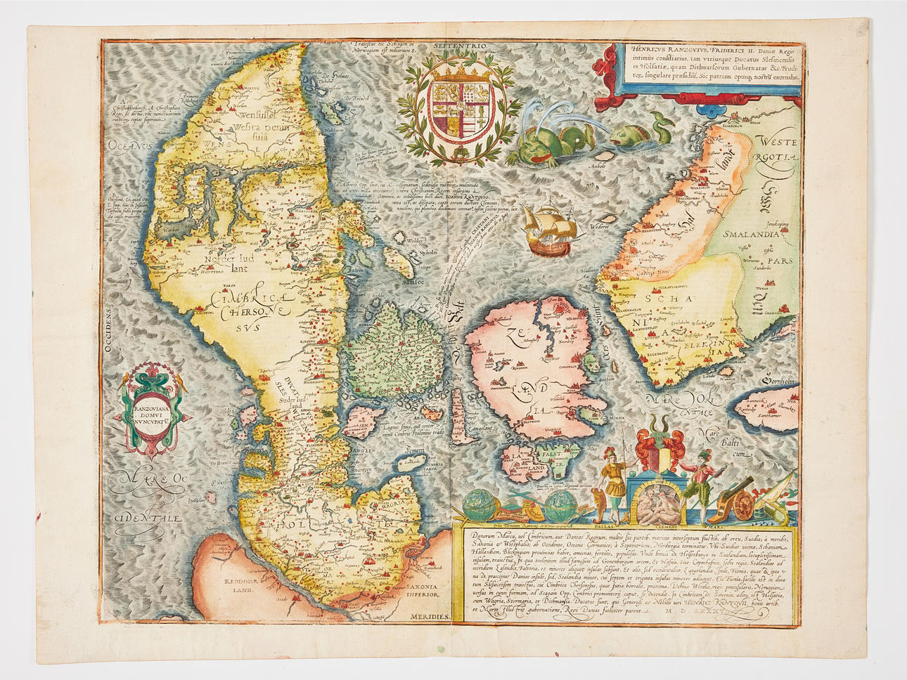 OLDEST PRINTED MAP OF DENMARK, BRAUN - HOGENBERG, Danorum Marca, ca ...