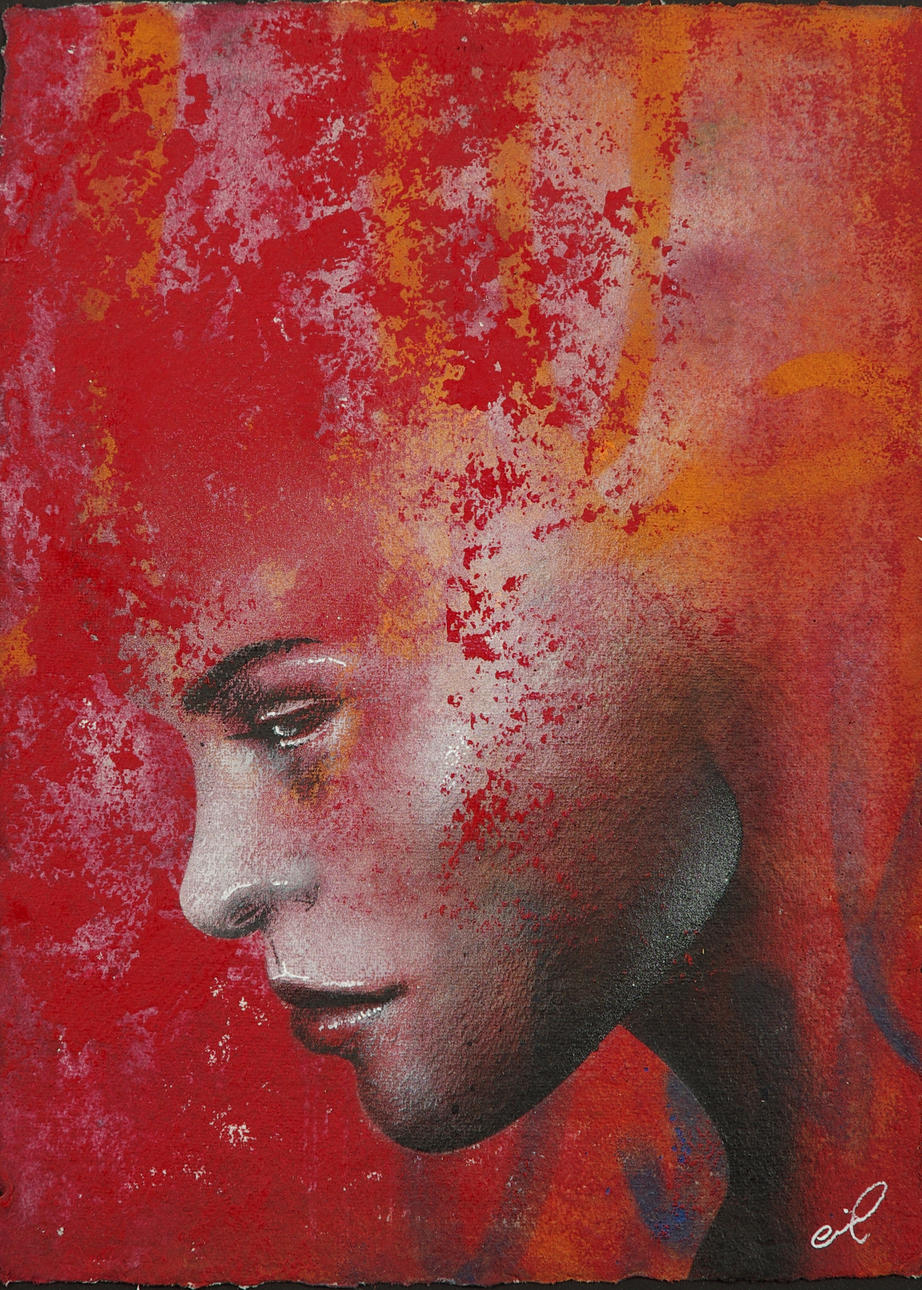 EMIL OLSSON. Porträtt, blandteknik, signerad Emil.