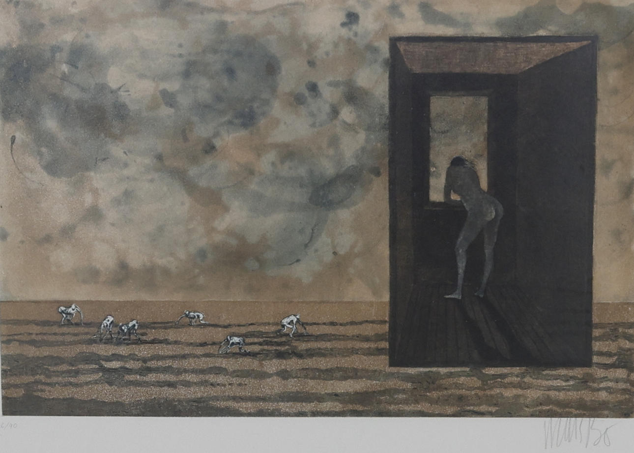 LARS BO. Lithograph in colours, woman in the field, 6/90, signed.
