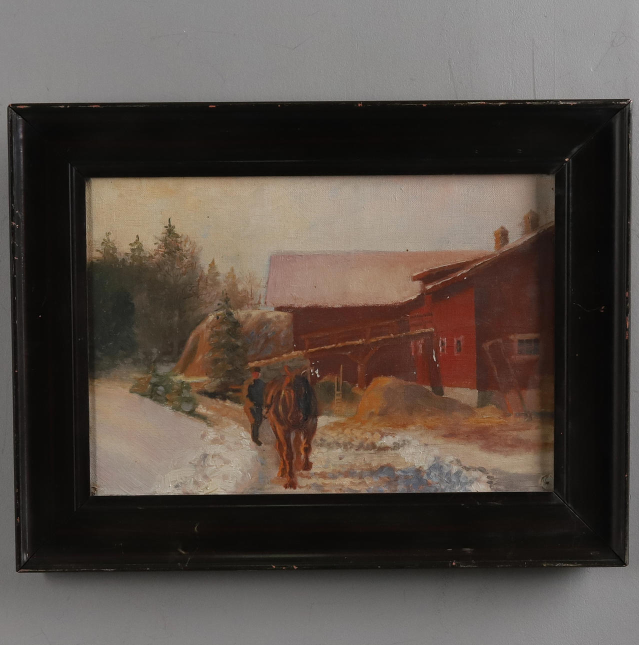 OIDENTIFIERAD KONSTNÄR. ÖL AUF LEINWAND, „rote Scheune“.