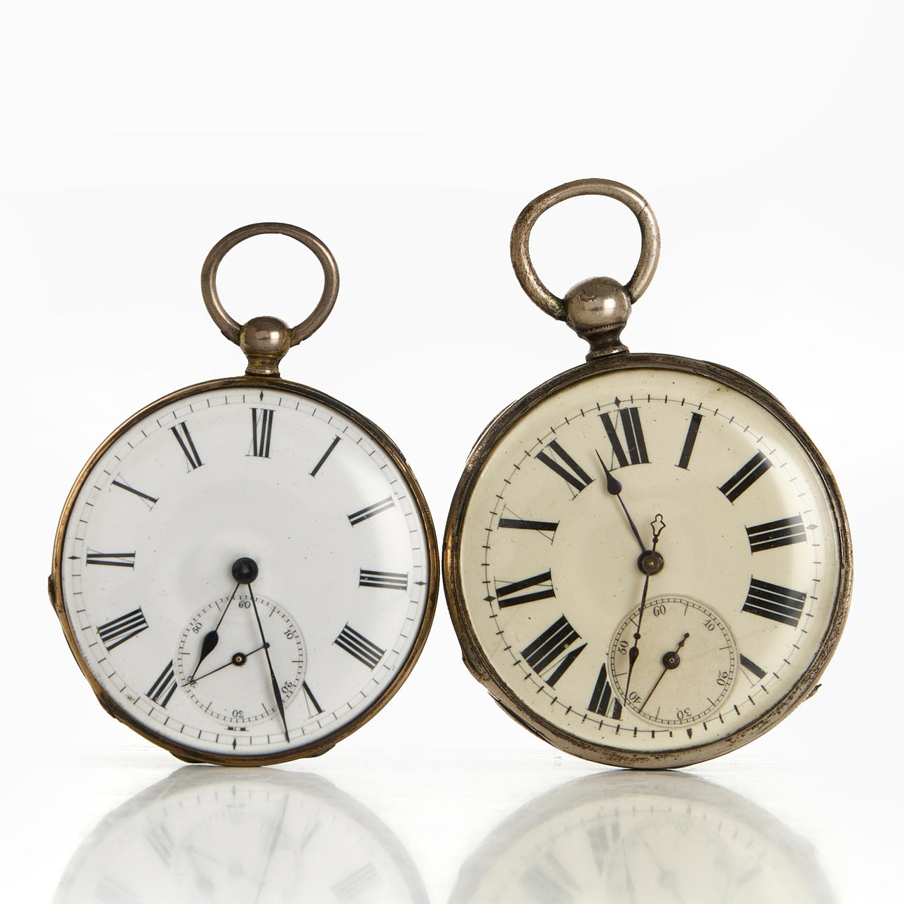 POCKET WATCH (2), silver, key chain.