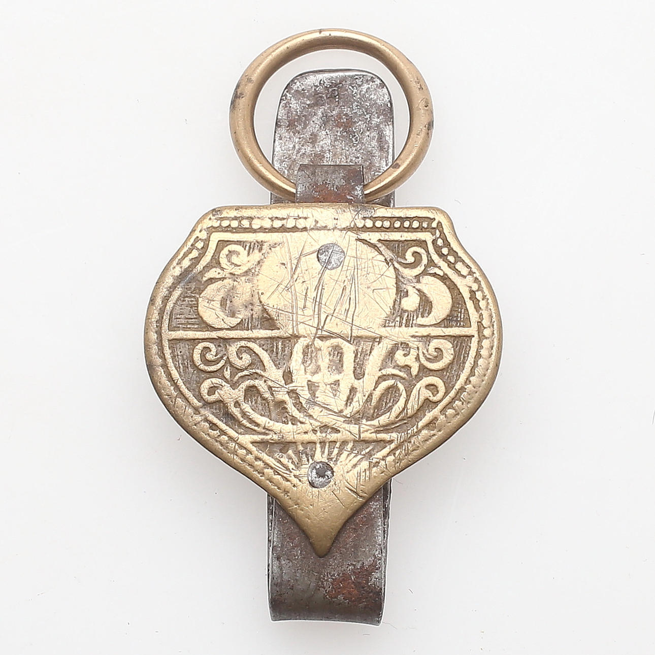 NYCKELHÅLLARE, mässing nitad på stål, 17-1800-tal.