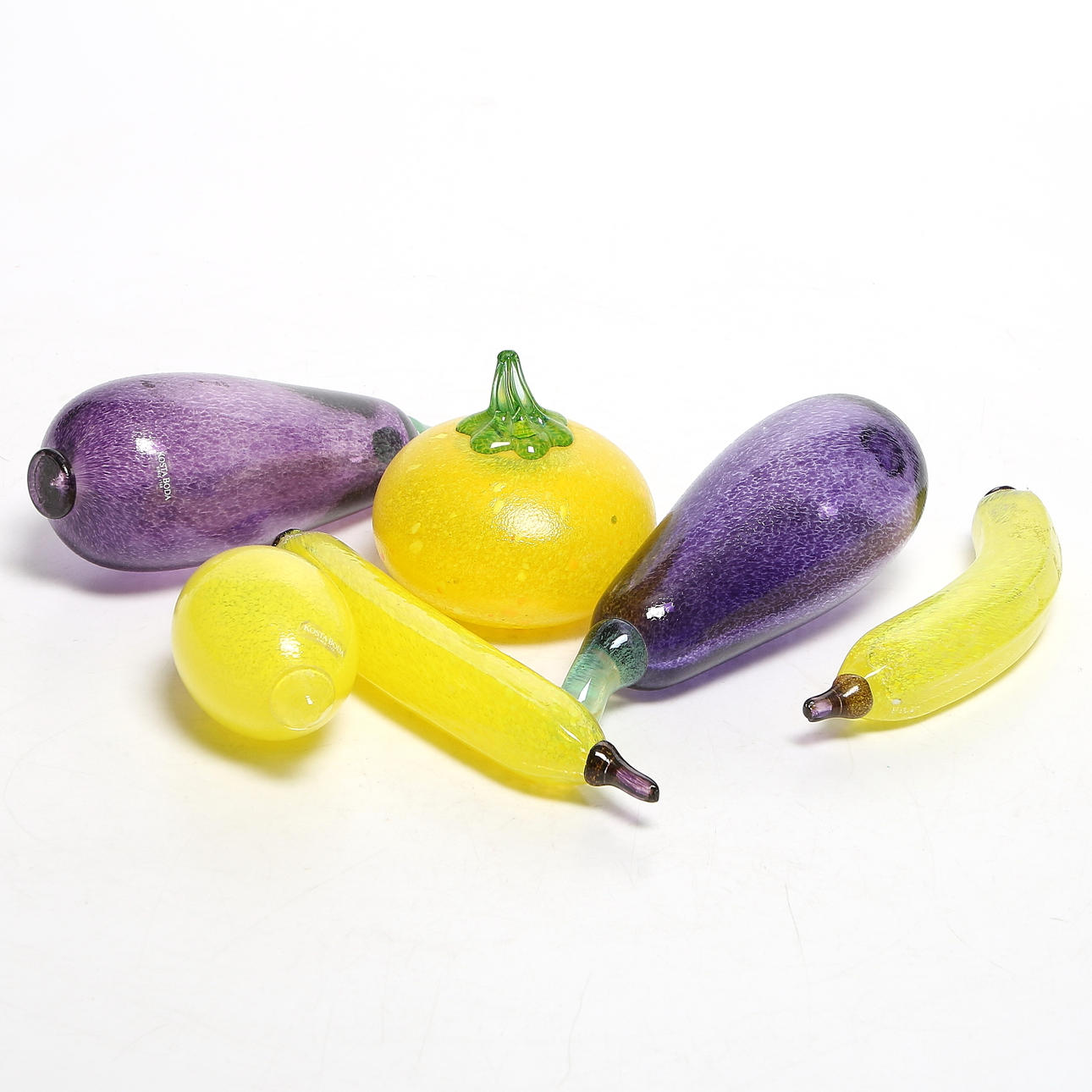 SKULPTURER, 6 st, glas, "Frutteria", signerade, Gunnel Sahlin, Kosta Boda.