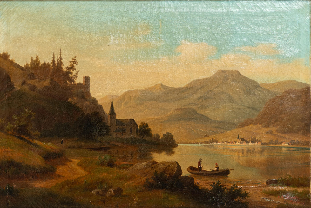 CARL LUDWIG SCHMITZ (1817-?). Rhine landscape.