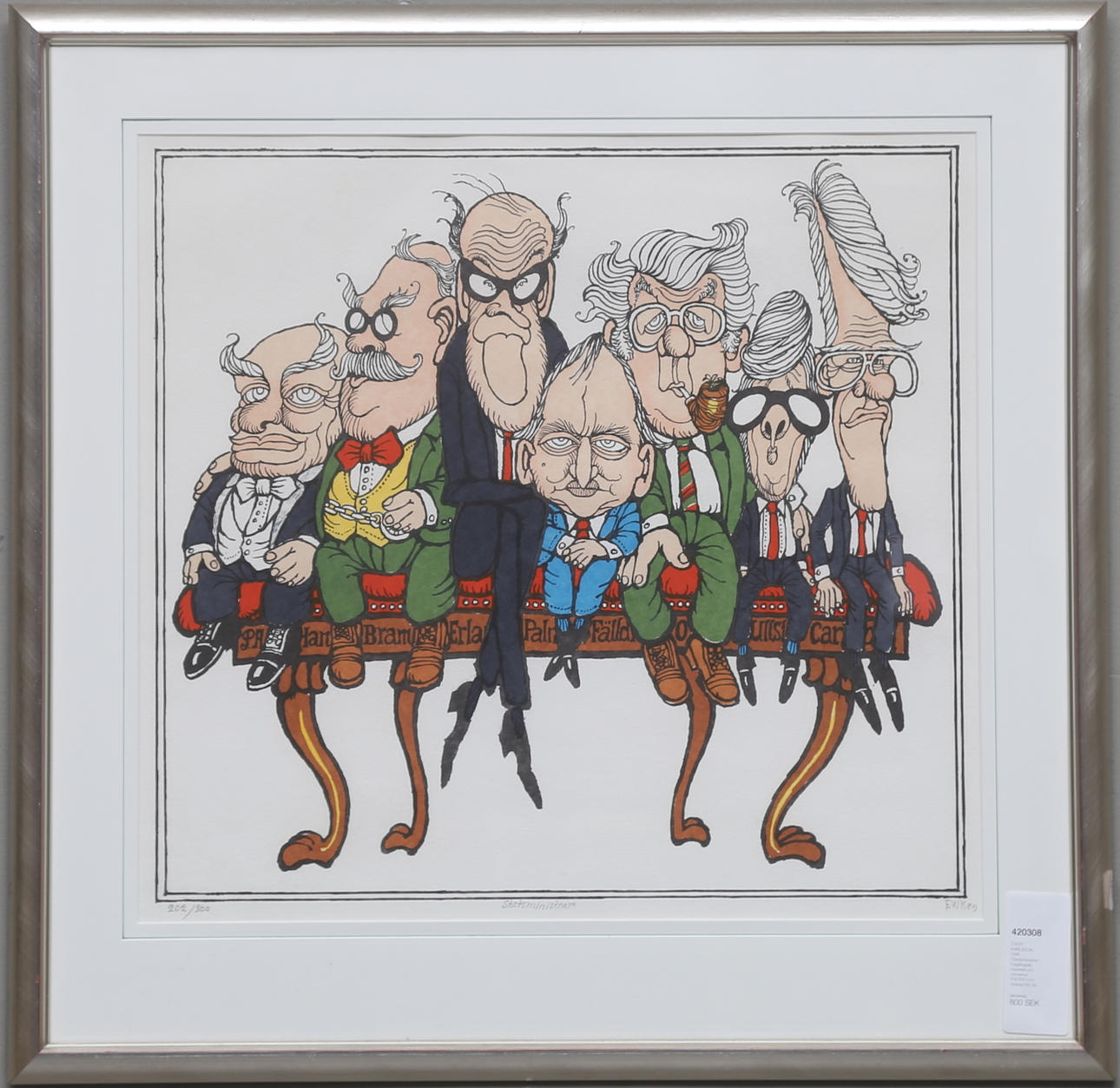 EVERT KARLSSON, EWK. "Stadsministrar". Färglitografi, signerad och numrerad 202/300 och daterad 89.