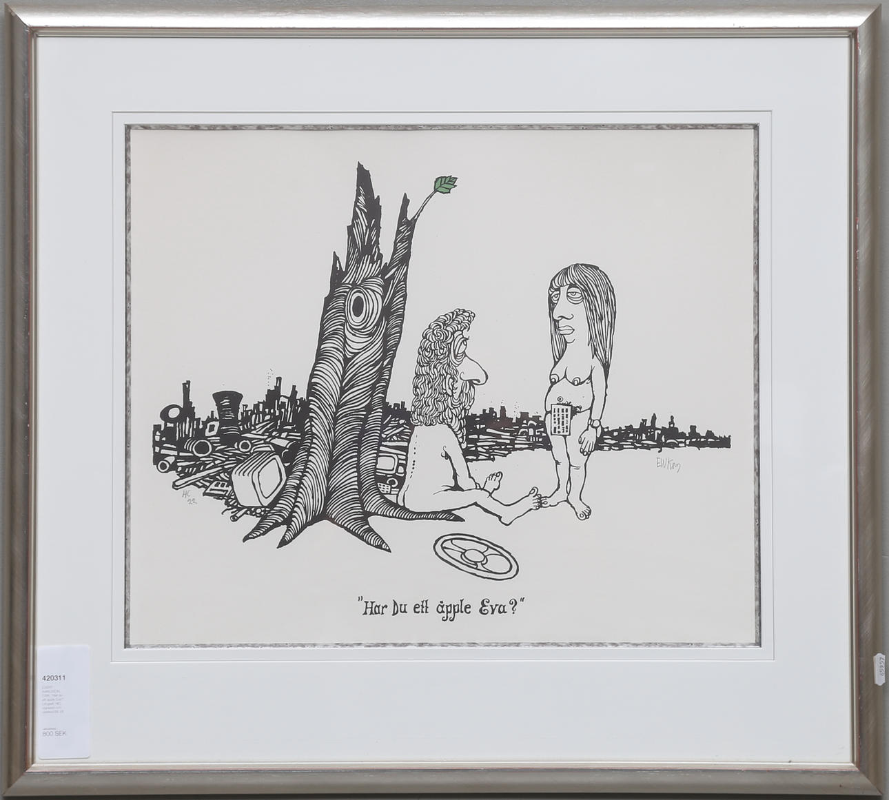 EVERT KARLSSON, EWK. "Har du ett äpple Eva?". Litografi, HC, signerad och daterad 89.