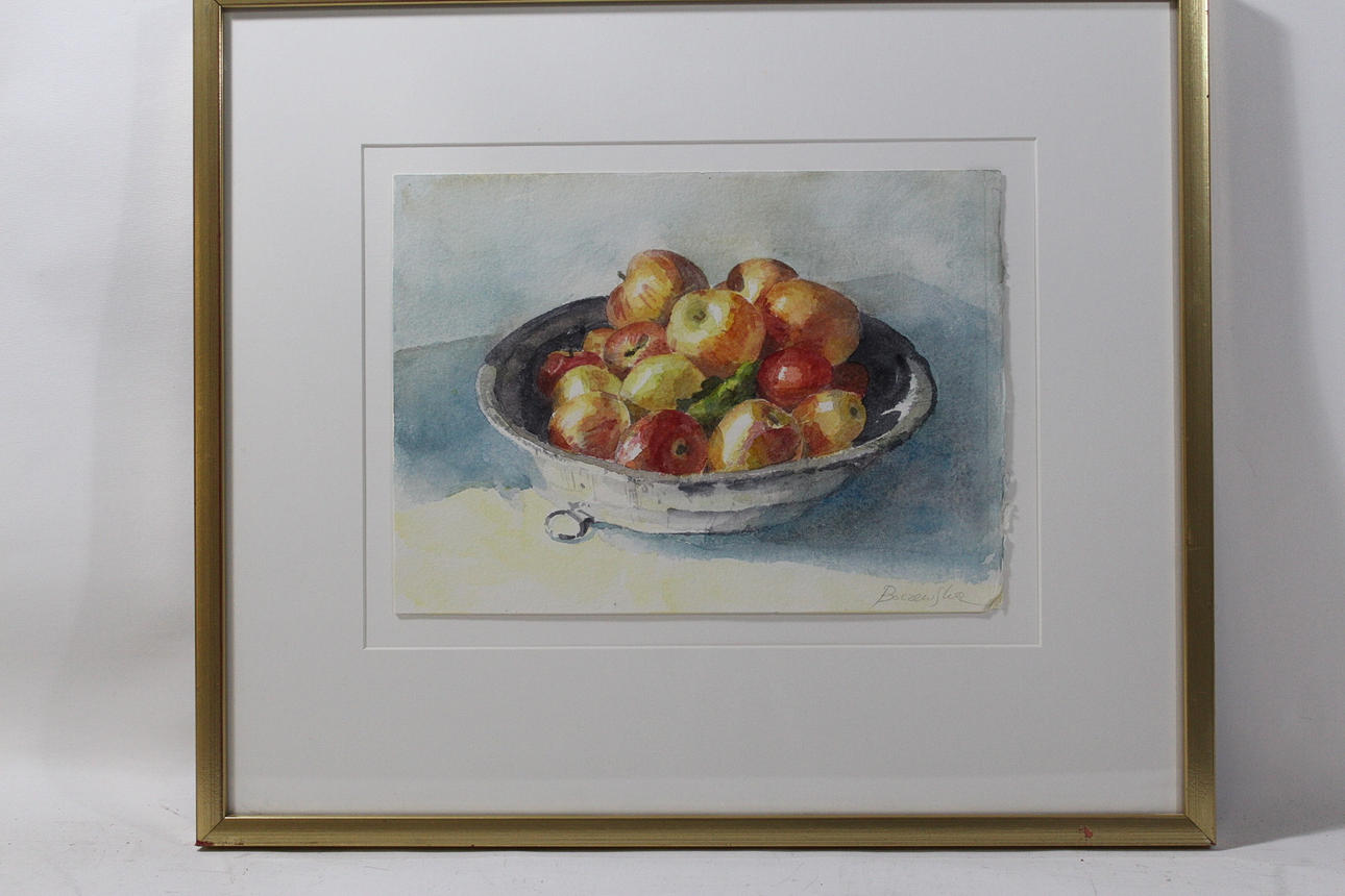 MARIA BOCZEWSKA. Stilleben med äpplen, akvarell, signerad.