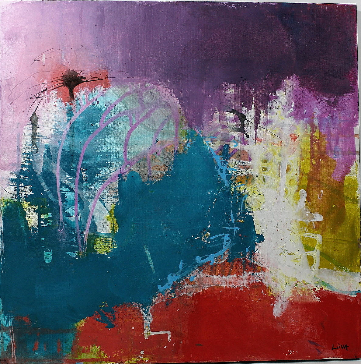 OIDENTIFIERAD KONSTNÄR. olja på duk, abstrakt, signerad liiva.