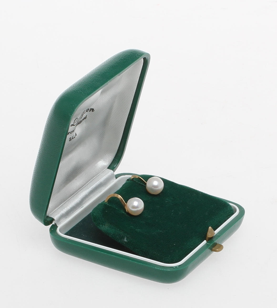 ÖRHÄNGEN med skruv, 1 par, 18k guld med pärla. Vikt 2,0 gram.