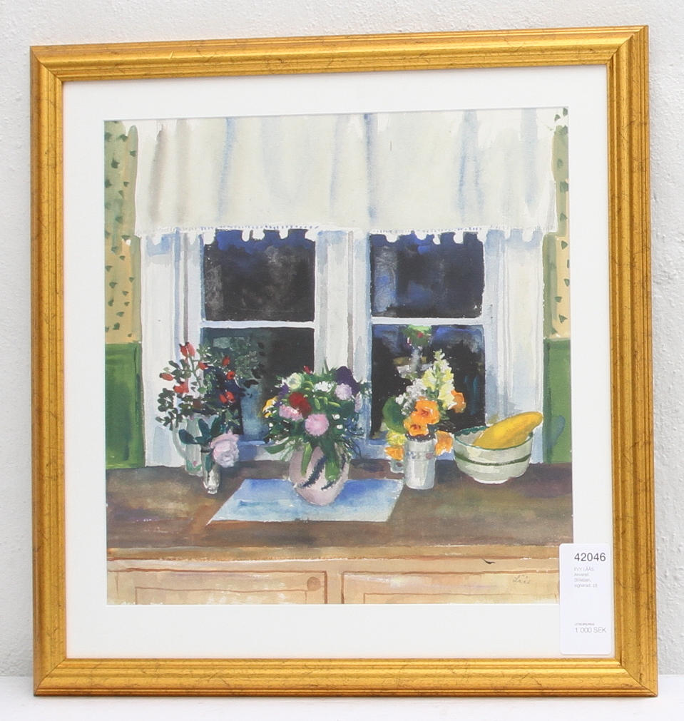 EVY LÅÅS. Akvarell. Stilleben, signerad.