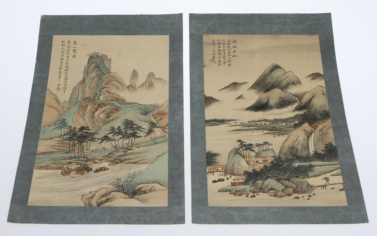 OKÄND KONSTNÄR. Akvareller, 2 st, landskapsmotiv, Kina/Japan.