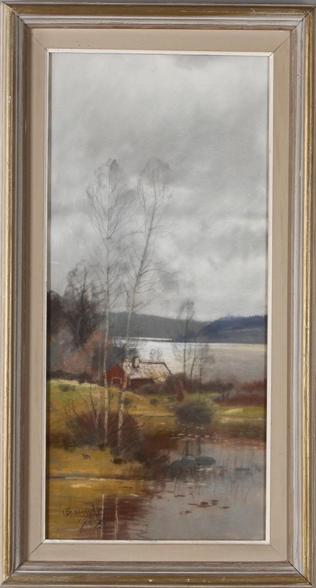 CARL BRANDT. Landskap med stuga, pastell, signerad och daterad 1908.