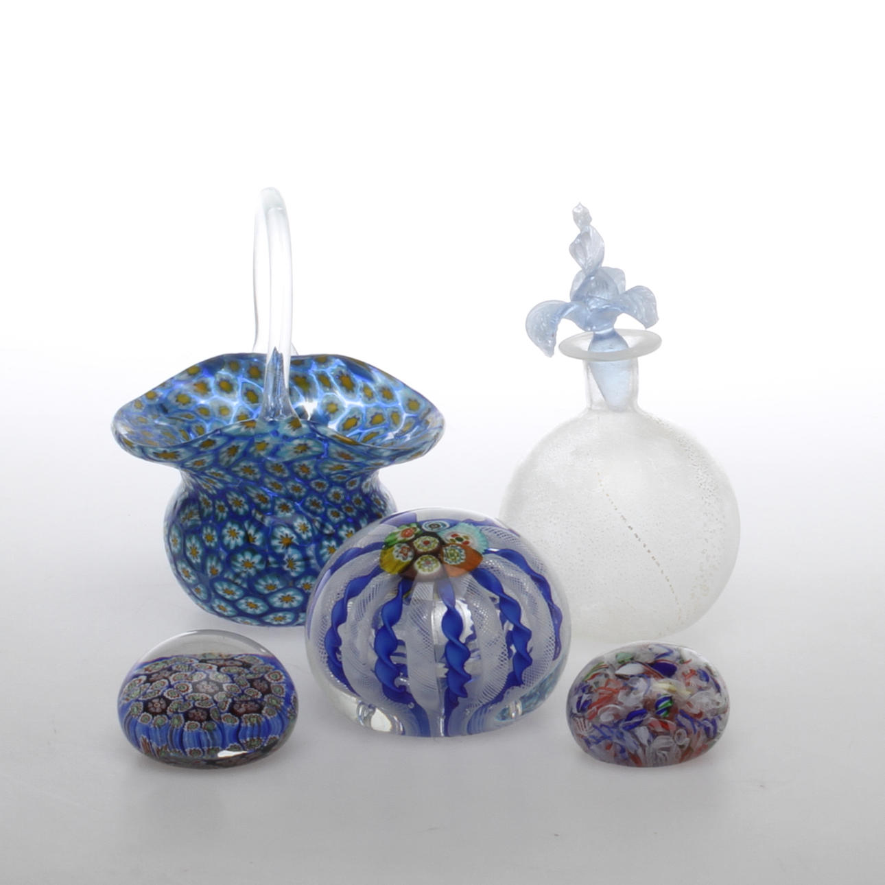 PARTI GLAS, 5 delar, delvis etikettmärkt Murano.