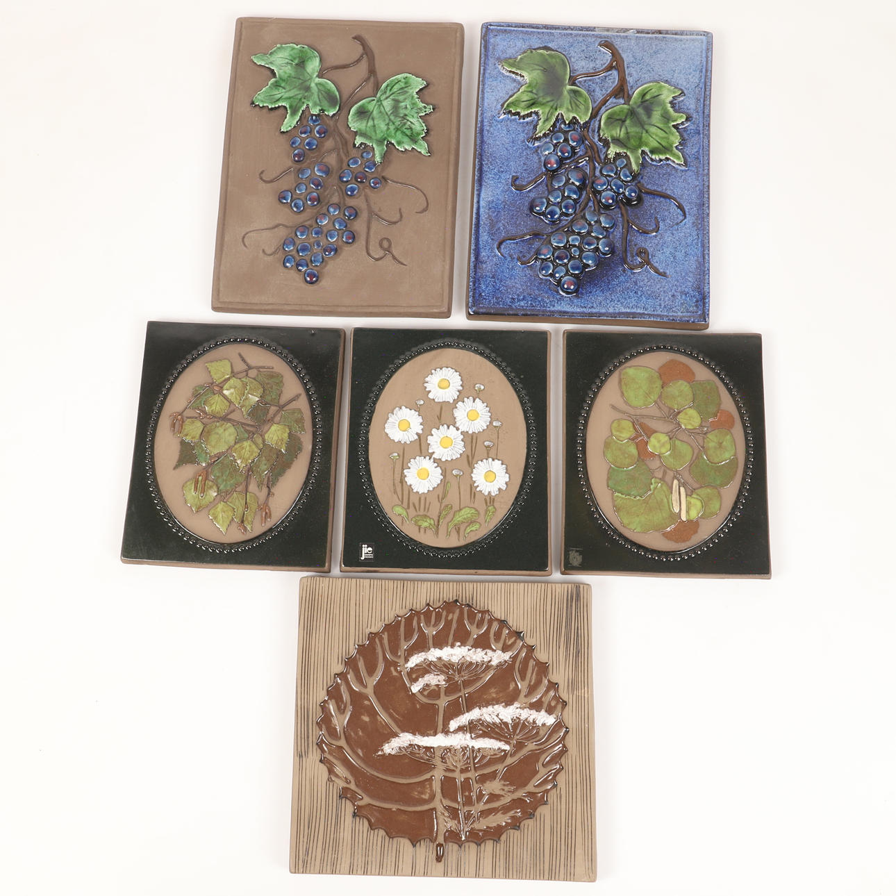 WALL RELIEFS, 6 pieces, partially glazed earthenware, Jie, Gantofta.