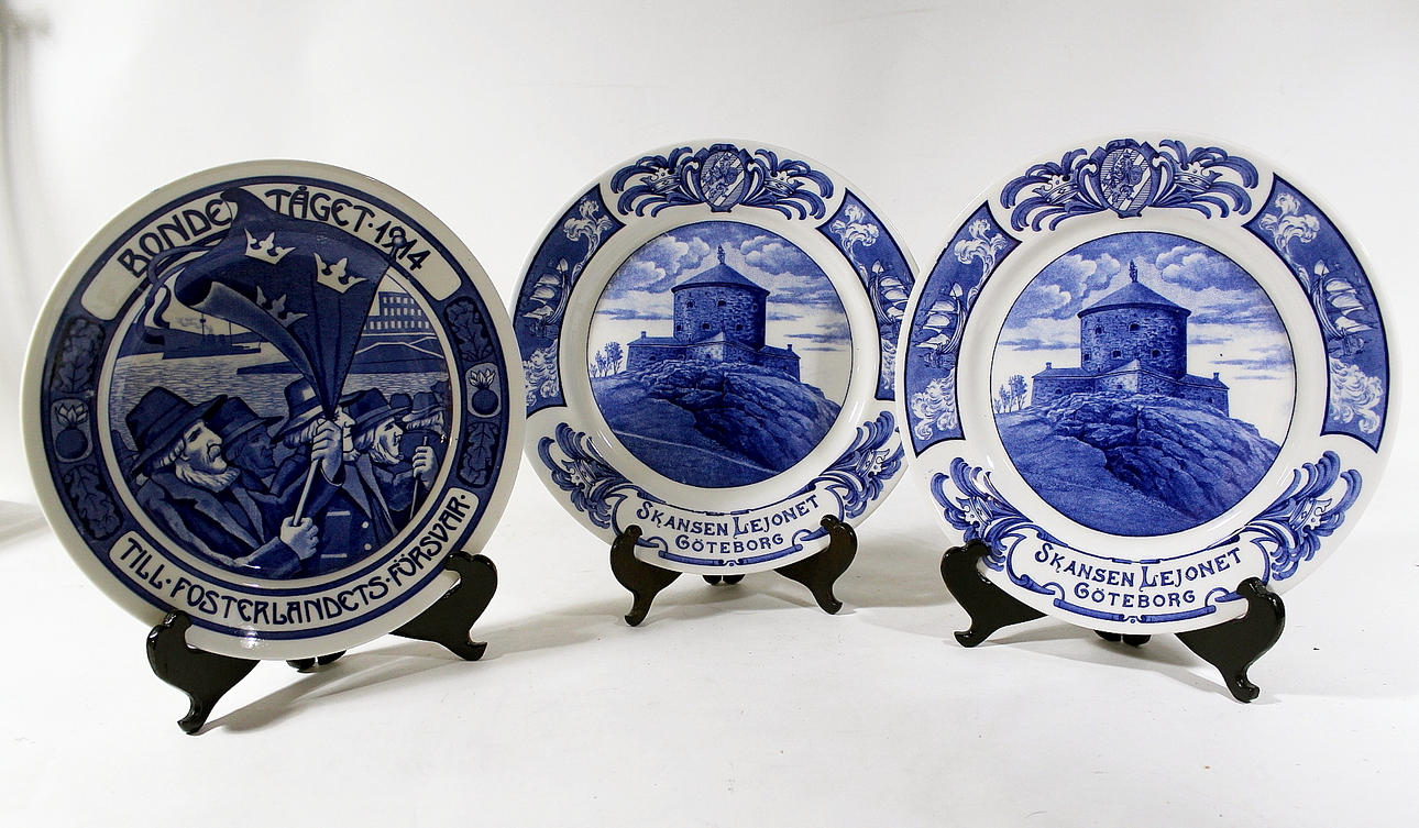 SAMLARTALLRIKAR, 3 st, 1 st Bondetåget 1914, 2 st, Skansen Lejon Göteborg, Rörstrand.