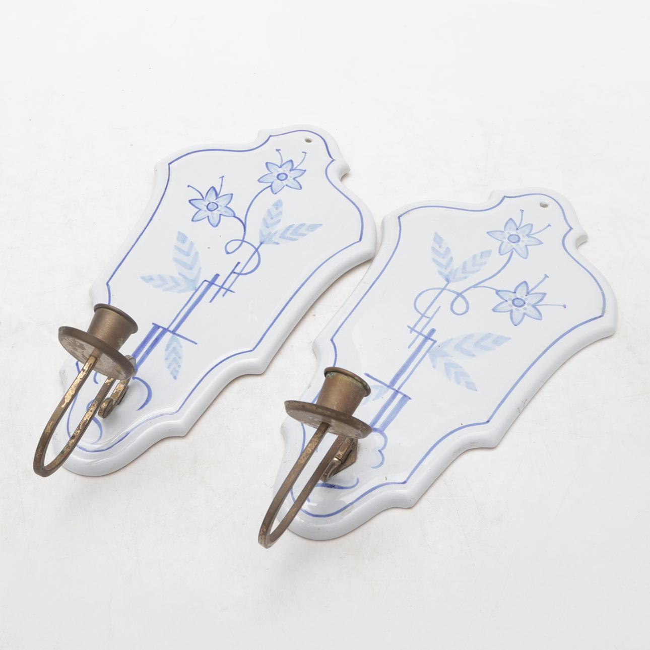 WALL CANDLESTICKS, 1 pair, fairy/metal, unsigned.